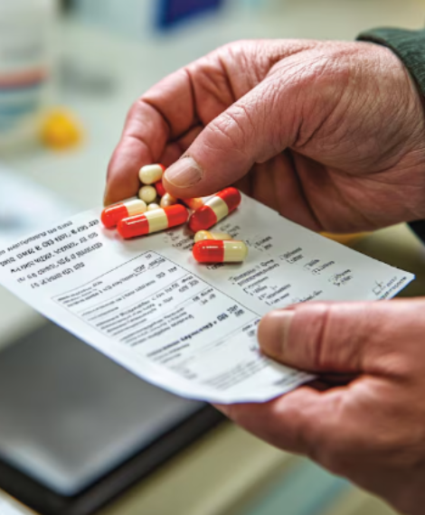 Patient comparing prescription copay costs using a prescription savings card