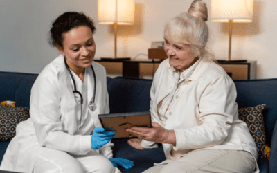 Senior couple reviewing prescription medication information for Patient Assistance Programs.