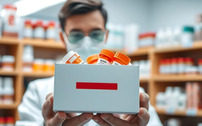 Pharmacist explaining manufacturer assistance program to patient for brand name prescription drugs