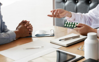 Patient discussing prescription costs and medication options with doctor